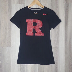 🛍Nike‎ Womens M Slim Fit Black Rutgers Short Sleeve Tee Casual Sports Athlete